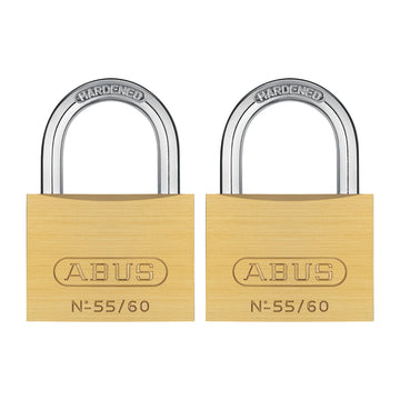 55/60 2 Pack Solid Brass Padlock with 2 Keys for School by ABUS – Gold, Pack of 2, Model 55/60 KA