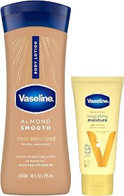 Vaseline Body Lotion, Almond Smooth, 72HR Moisture with Pro-Vitamin B5 + Travel-Friendly Nourishing Moisture Lotion for Extremely Dry Skin