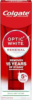 Colgate Optic White Renewal Teeth Whitening Toothpaste, Whitening Fluoride Toothpaste, Effectively Removes Tea, Coffee, and Wine Stains, Made with Hydrogen Peroxide, Brilliant Shine, 3.0 oz