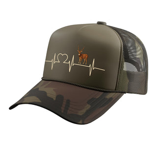 Chital Axis Deer Heartbeat Axis Deer Trucker Hat with Adjustable Mesh Back by Chital Axis Deer Lovers Shop – Polyester, Camo Green