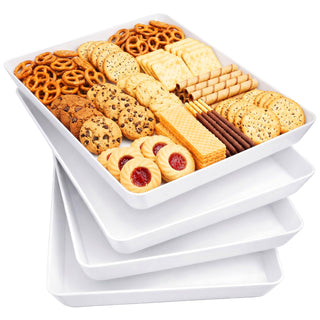 Lifewit Plastic Serving Trays, 16 x 12 Inch, Set of 4, White
