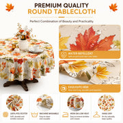 Soheioue Round Tablecloth, 60 Inch Diameter, Brown Autumn Design