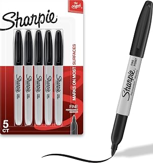 Sharpie Permanent Markers, Fine Tip, Black, 5 Count - Quick Drying, Fade Resistant