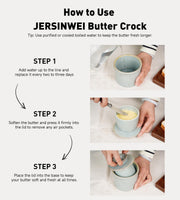 Jersinwei Butter Crock with Lid, Ceramic Water Seal Design, Speckled Blue, 8 oz