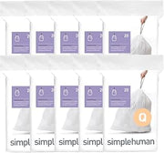 simplehuman Code Q 200 Count Custom Fit Liners, Drawstring Kitchen Trash Bags, One-by-One Mess-Free Dispense, Extra Thick & Double Seamed, 50% PCR Plastic, 50-65 Liter / 13-17 Gallon, White