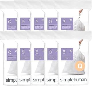 simplehuman Code Q 200 Count Custom Fit Liners, Drawstring Kitchen Trash Bags, One-by-One Mess-Free Dispense, Extra Thick & Double Seamed, 50% PCR Plastic, 50-65 Liter / 13-17 Gallon, White