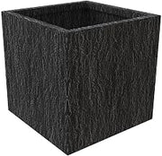 LeisureMod Verdura Mid-Century Modern Fiberstone and Clay Planter - Weather Resistant Square Planter Pot with Drainage Holes for Indoor and Outdoor Home in Dotted Black (22 Inch)