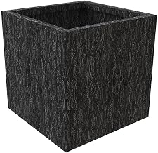 LeisureMod Verdura Mid-Century Modern Fiberstone and Clay Planter - Weather Resistant Square Planter Pot with Drainage Holes for Indoor and Outdoor Home in Dotted Black (22 Inch)