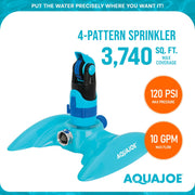 4-Pattern Sprinkler with 360-Degree Rotation and Metal Base by Aqua Joe – No Size, Metal, w/ Lie-Flat Metal Base for Any Landscape, Model AJ-MSSBM