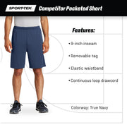 Unisex PosiCharge Competitor Pocketed Short | Moisture Wicking 9" Shorts for Men & Women by SPORT-TEK – X-Large, Polyester, Black, Model SNM-1243335