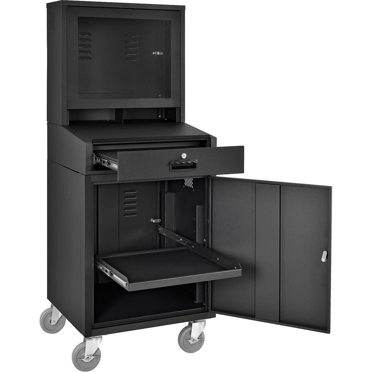 Mobile Security LCD Computer Cabinet Enclosure by Global Industrial – Alloy Steel, Black, Model 239115BKA