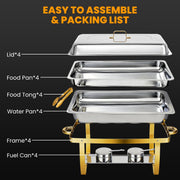 Powerfuel Rectangular Chafing Dishes, 11 Quart, 4 Pack with Tongs