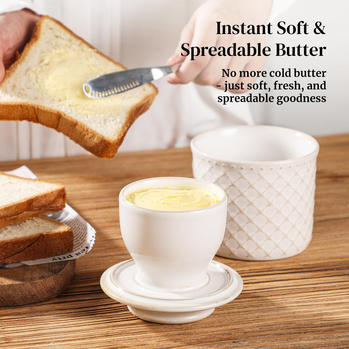 DOWAN Ceramic Butter Keeper, 5 Ounce Capacity, Diamond