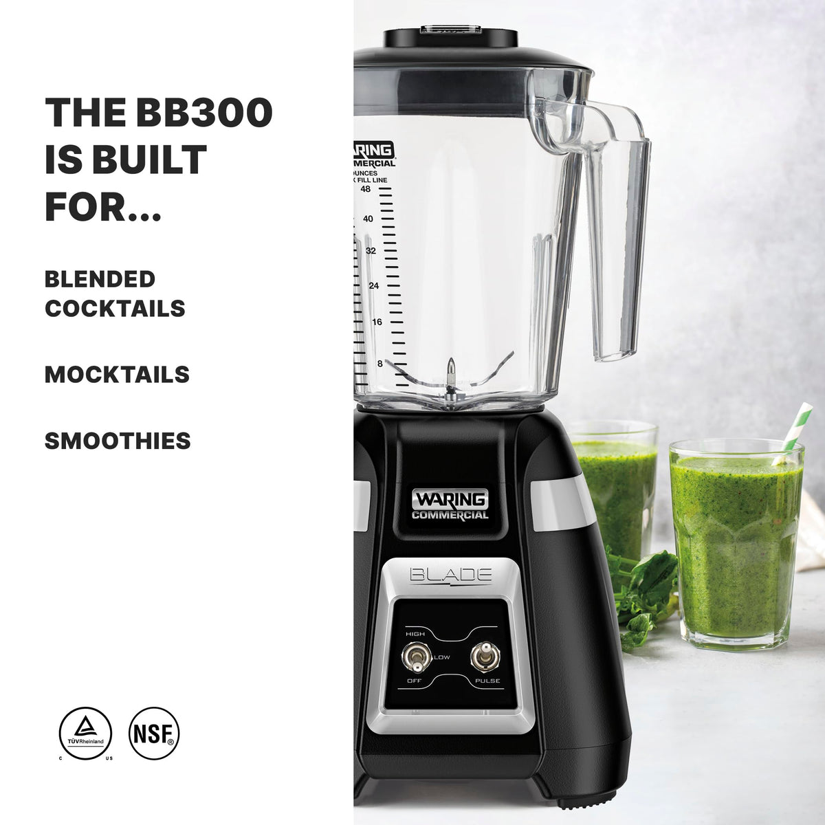 Blade Blender with 48 oz Copolyester Jar & Toggle & Pulse by Waring – 48 Ounces, 48.0 fluid_ounces, Stainless Steel, Black, Model 5610-BB300E