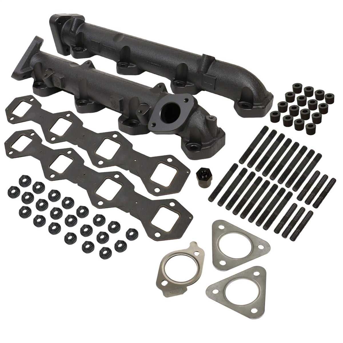 Diesel Exhaust Manifold Kit Incl. Manifold/Cross Over Tube/EGR Port High Temp Black Coated Exhaust Manifold Kit by BD – Stock, black, Model 1043007