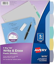 Avery Big Tab Write & Erase Plastic Dividers, 5-Tab, Color, 1 Set