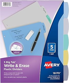Avery Big Tab Write & Erase Plastic Dividers, 5-Tab, Color, 1 Set