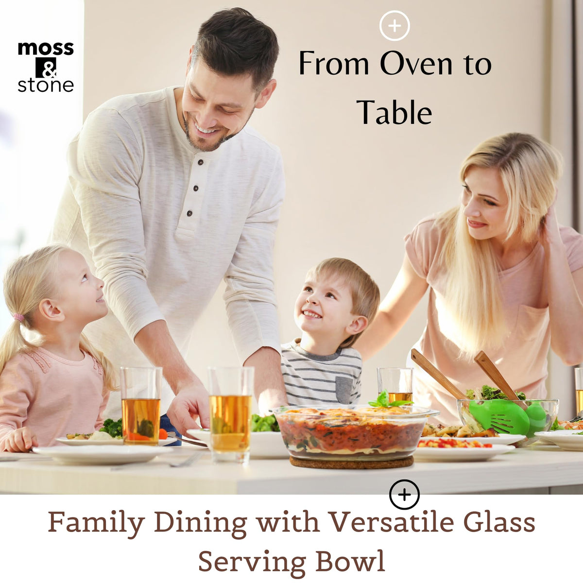 Moss & Stone Glass Casserole Set with Lids, Borosilicate, Clear, 3 Sizes