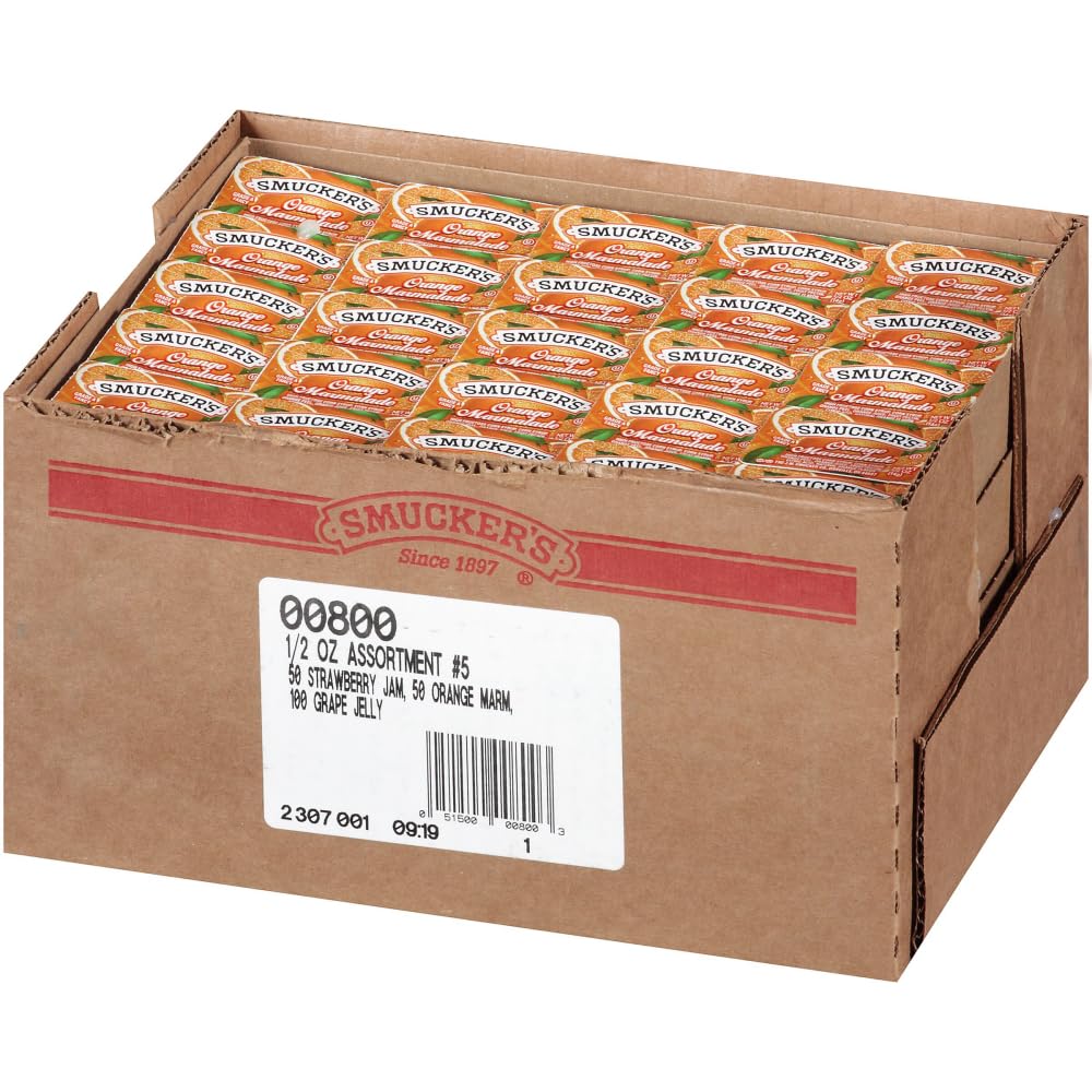 Smuckers Assortment 5 Jelly by Smucker's – 0.5 oz, Pack of 200, Model 5150000800