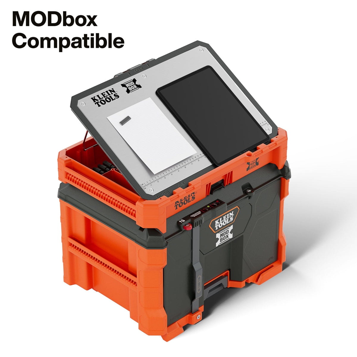 MODbox Tray Work Top by KLEIN TOOLS – Tray Top, Impact Resistant Polymers, Orange/Stainless Steel, Model 54826MB