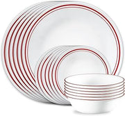 Corelle Vitrelle 18-Piece Service for 6 Dinnerware Set, Triple Layer Glass and Chip Resistant, Lightweight Round Plates and Bowls Set, Logan