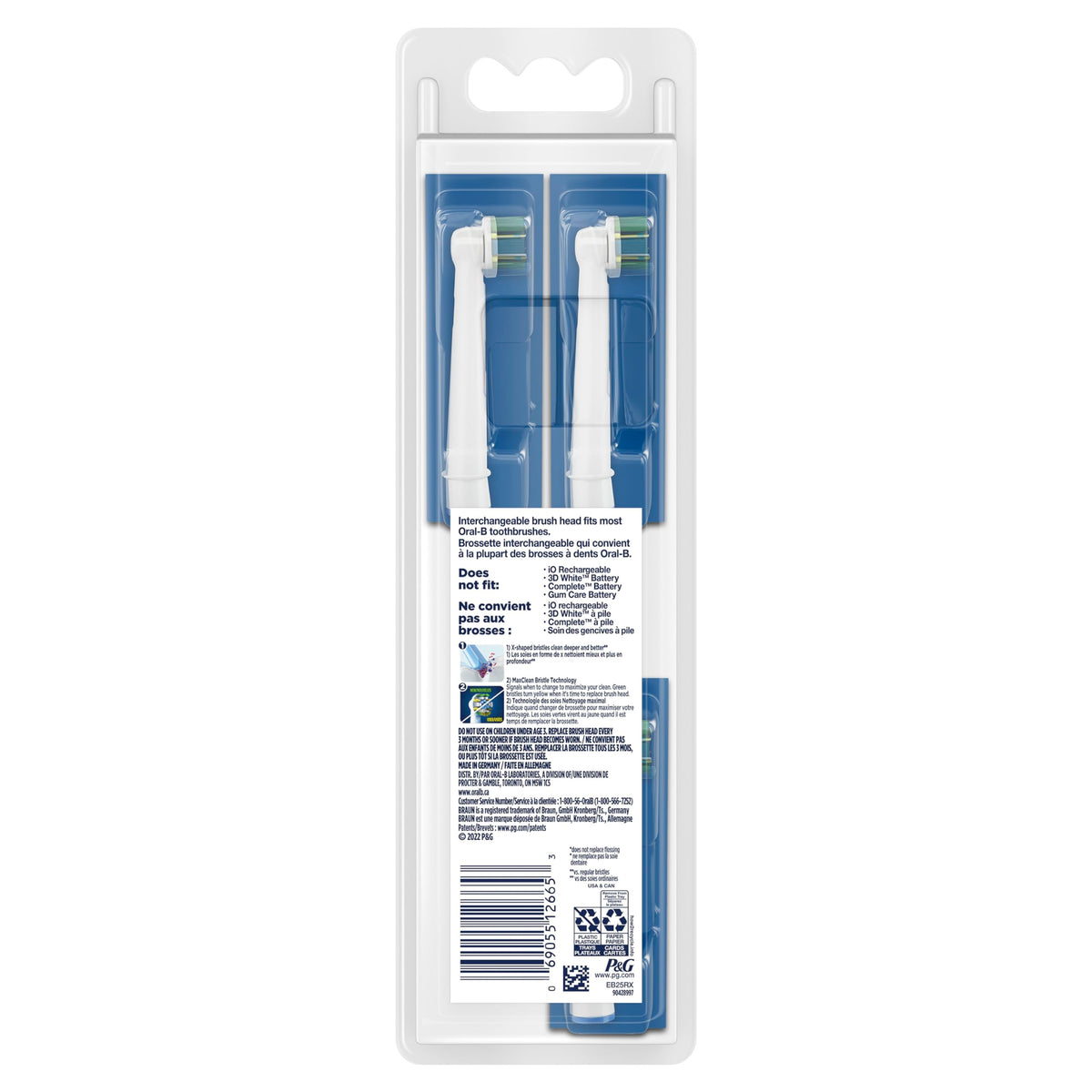 Floss Action Replacement Electric Toothbrush Heads - 3ct by Oral-B – 3 Count (Pack of 1), Plastic, White, Model EB25-3