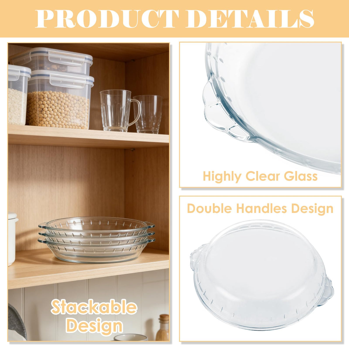 LDHHYH Glass Pie Dish Set, 7 Inch Round Baking Plate, Clear