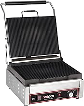 Winco 14" Single Commercial-Grade Panini Grill Press | Adjustable temperature, Cast iron plates, Removable tray, 1750W power, Great for Paninis, Sandwiches, Quick Service and Cafes