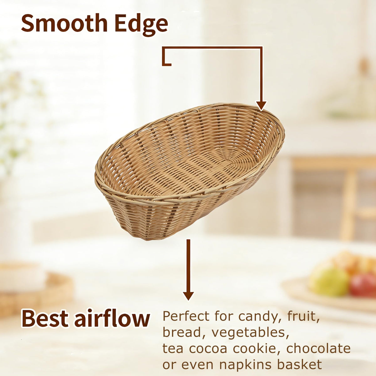 Cezoowyex Plastic Bread Basket, Oval Wicker Style, 16 Pack