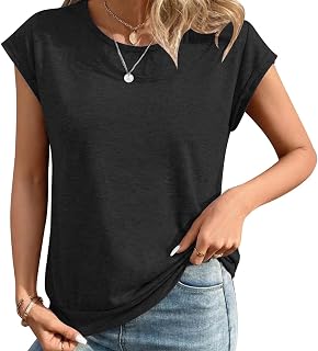 Women's Tops Crew Neck Cap Sleeve T-Shirt Spring Summer Basic tees
