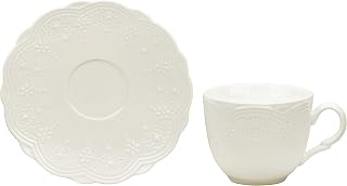 10 Strawberry Street Valentina White 7 oz Cup & 6" Saucer, Set of 6