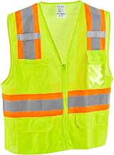 Global Industrial Class 2 Hi-Vis Safety Vest, 6 Pockets, Two-Tone, Mesh, Lime, 4XL/5XL