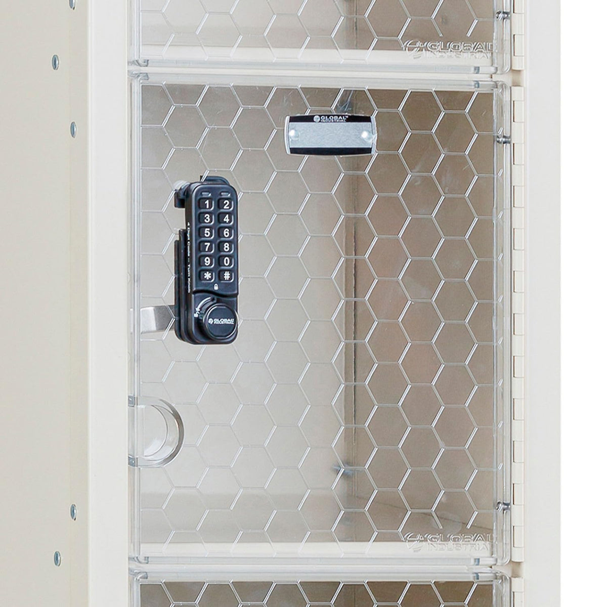 Global Industrial 6-Tier 6 Door Clear View Locker – Digital Lock, 12" Wx15 Dx78 H, Tan, Assembled