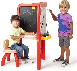 Crayola Super-Duper Art Studio – 2-in-1 Convertible Kids Desk & Easel Station with Giant Magnetic Whiteboard, Chalkboard, Chair & Storage – Includes Paint Cups, Brushes & Eraser