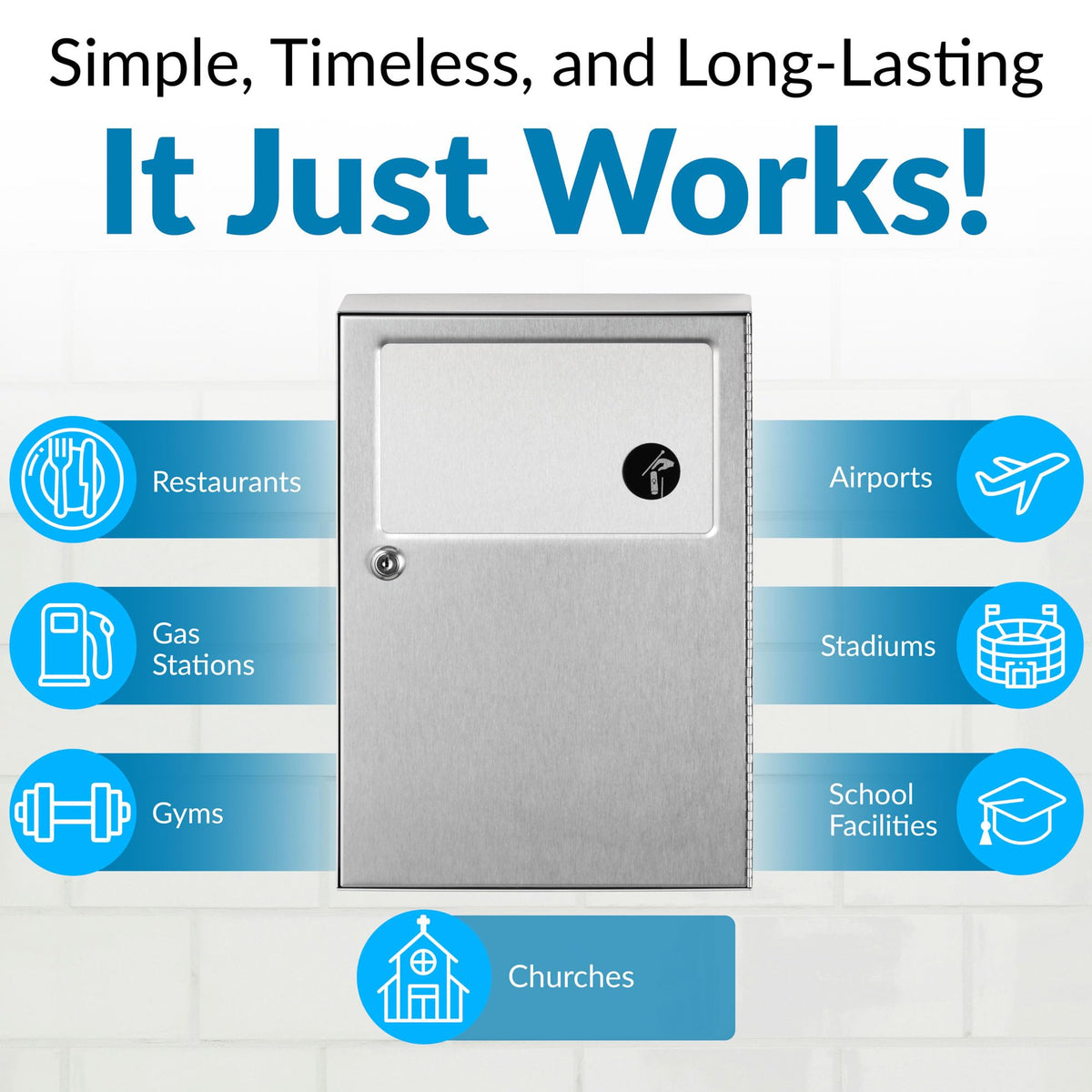 Surface-Mounted Sanitary Napkin Disposal by Bobrick – 1.2 Gallon, 1.2 gallons, Stainless Steel