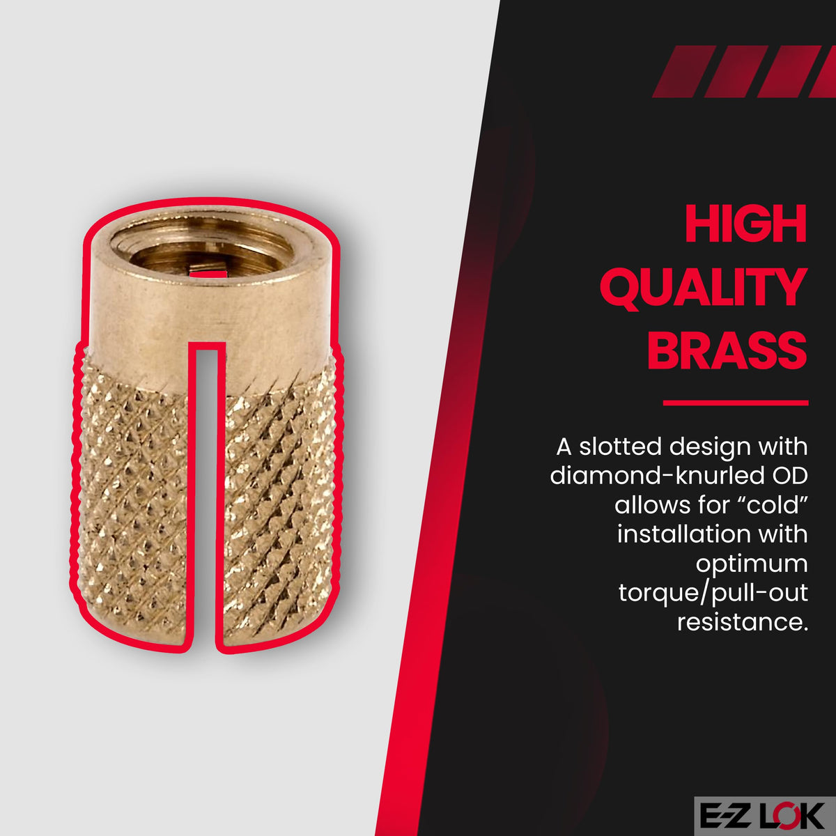 Plastic Thread Insert by E-Z LOK – 1/4-20, Brass, Pack of 25, Model 240-4-BR