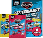Jack Link's MrBeast Original & Teriyaki Beef Jerky Bites - (6 Pack) 5.4 oz | Variety Pack - Protein Snacks - Bags - Up to 10g Protein per Bag - Made with 100% Beef