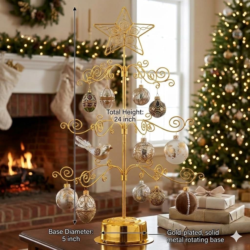 Hohiya Rotating Ornament Tree Display Stand, 24 Inch, Gold