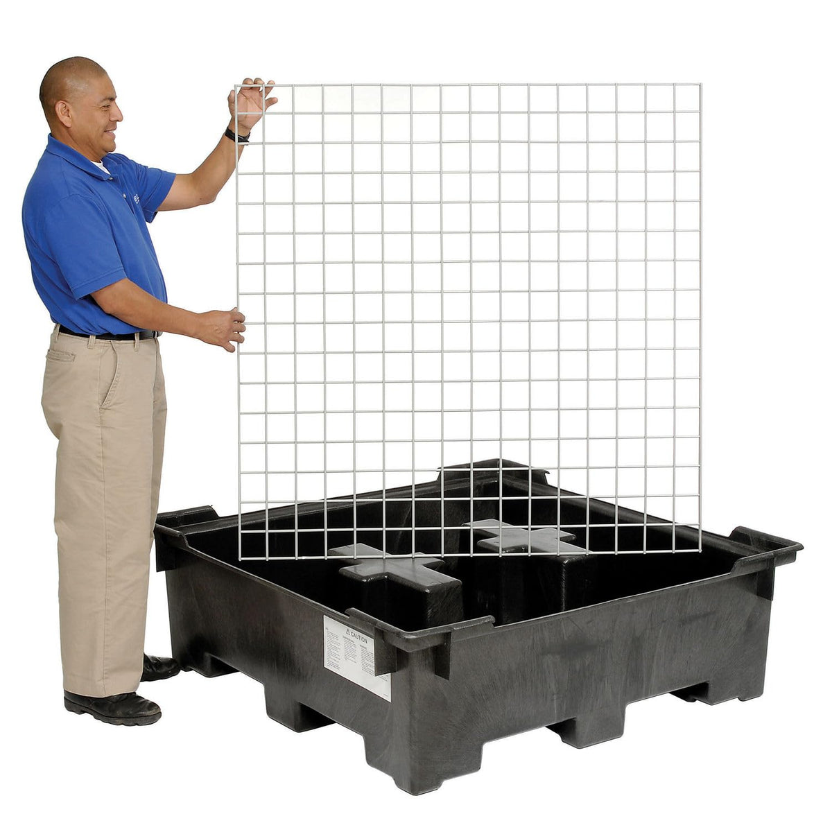 Spill Containment Sump with Wire Deck by Global Industrial – 50.5"L x 50.5"W x 15.88"H, Polyethylene, Black, Model 298441