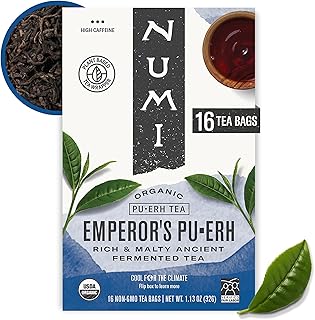Numi Organic Emperor’s Pu-erh Tea, 16 Dark Tea Bags, High Caffeine