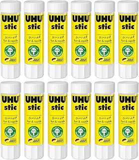 UHU Stic Glue Stick - Strong and Fast, Solvent Free Adhesive - Clear Application - 8.2g - Pack of 12