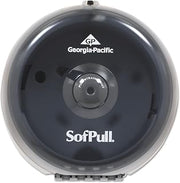 Georgia-Pacific SofPull 1-Roll Centerpull Mini Toilet Paper Dispenser, Wall Mount Bathroom Essentials, One-Sheet-at-a-Time Dispensing, Smoke, 1 Dispenser, 56513