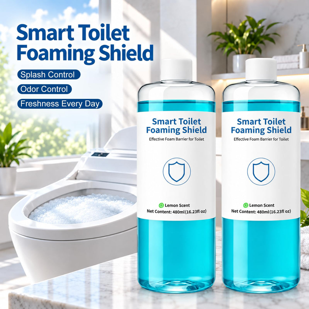 Smart Toilet Foam Shield 480ml 2 Pack by DAGREM U – 8.12 Fl Oz (Pack of 2), Model HZT8101432