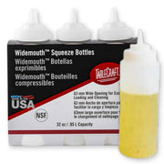 TableCraft C3263C Widemouth Squeeze Bottles – 32 Ounces, White, Polyethylene, Pack of 6, Large 63mm Opening for Easy Filling, Standard Cone Tip, Dishwasher Safe, NSF Approved, Made in USA