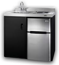 Summit 39" Wide All-in-One Kitchenette, Black and Stainless - C39ELGLASSBK | Includes 2-Door Refrigerator-Freezer, 2-Burner Cooktop, Sink, and Storage