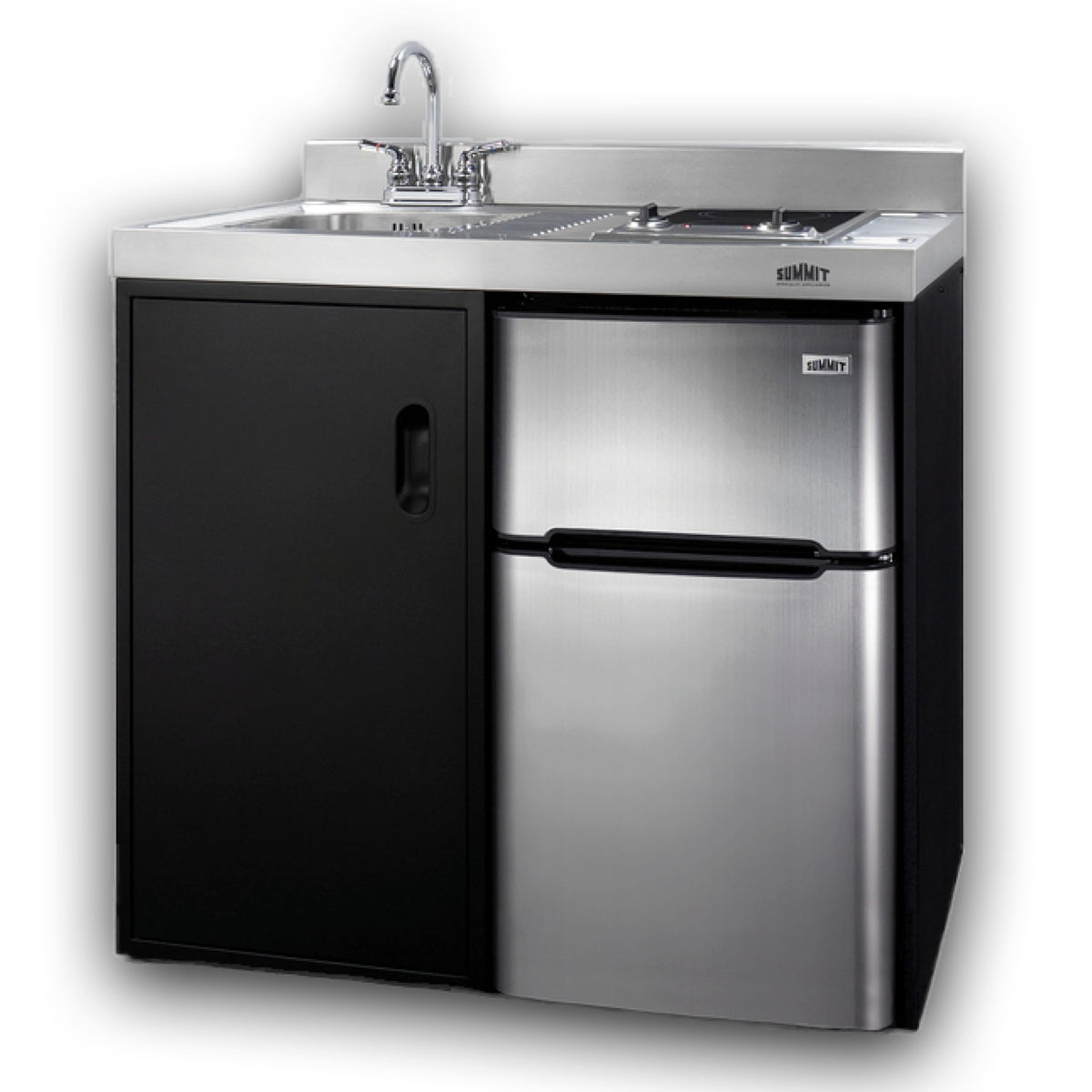 Summit 39" Wide All-in-One Kitchenette by Summit Appliance – Large, 3.2 cubic_feet, Glass, Black / Gray, Model C39ELGLASSBK