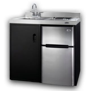 Summit 39" Wide All-in-One Kitchenette by Summit Appliance – Large, 3.2 cubic_feet, Glass, Black / Gray, Model C39ELGLASSBK
