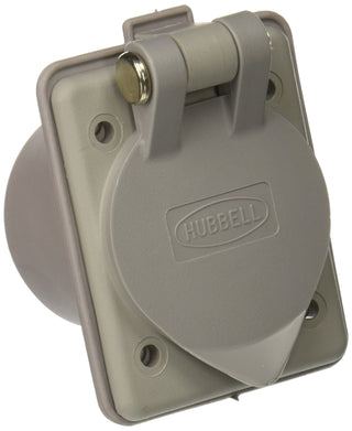 Wiring Systems Nylon Compact Weatherproof Panel Mount Outlet with Straight Blade by Hubbell – Grey, Model HBL61CM65