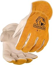 Black Stallion (97 Versatile Drivers Glove, Premium Grain Cowhide Palm, Split Cowhide Back, Ergonomic Keystone Thumb, Elastic Wrist Band, Large, Tan/Gold