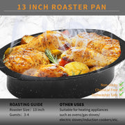 JY Cookment Granite Roaster Pan, Small 13 Inch Oval with Domed Lid, Black